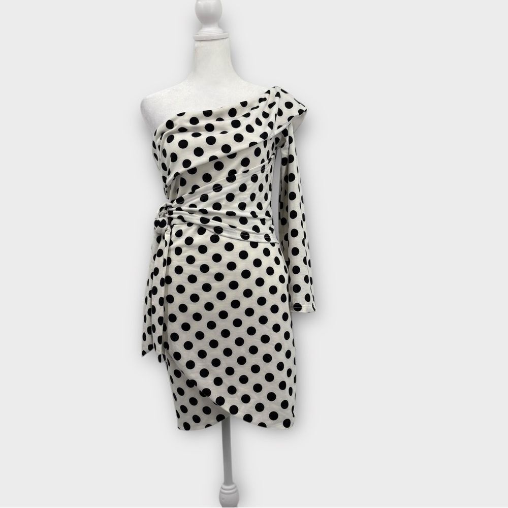 SABO Skirt Joelle One Shoulder Faux Wrap‎ Dress in Polka Dot Women’s Size M NWT